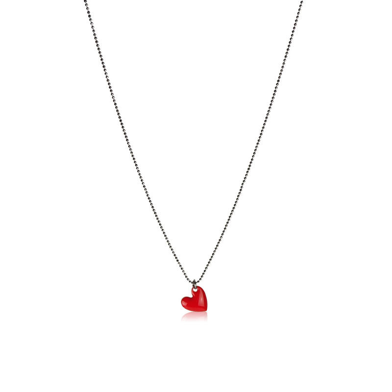 Heart necklace red enamel chain gourmette