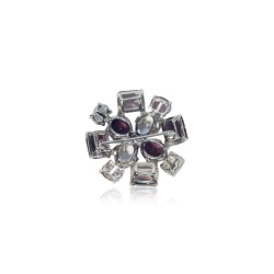 Broche Fleur mauve Femme argent massif joaillerie Uccle