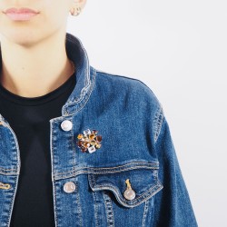 Massief zilveren dames oranje bloem broche Belgische sieraden